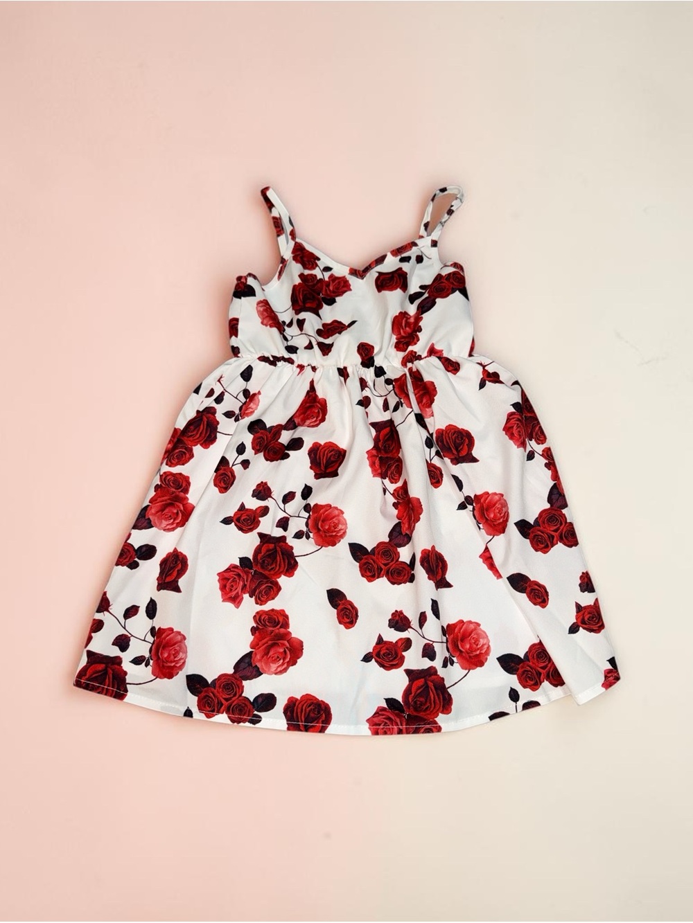 SHEIN White Dress with Red Rose Print for Girls (120)